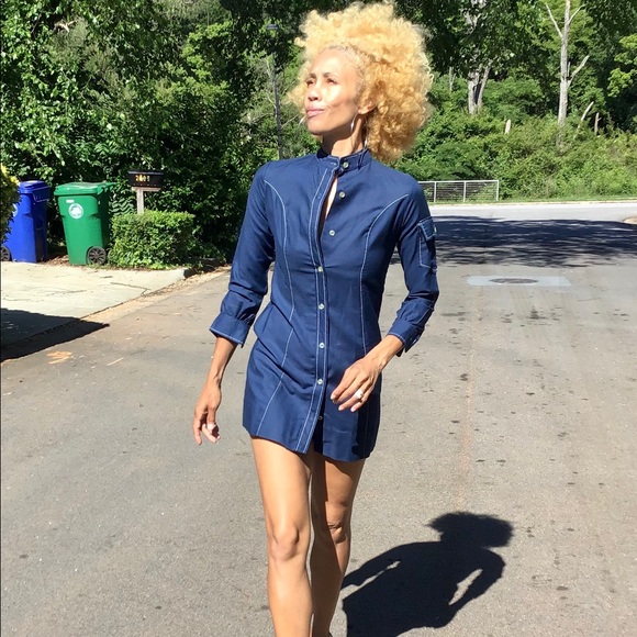 Vtg 60s stitch mod shirt dress navy mini gogo XXS - Picture 2 of 6